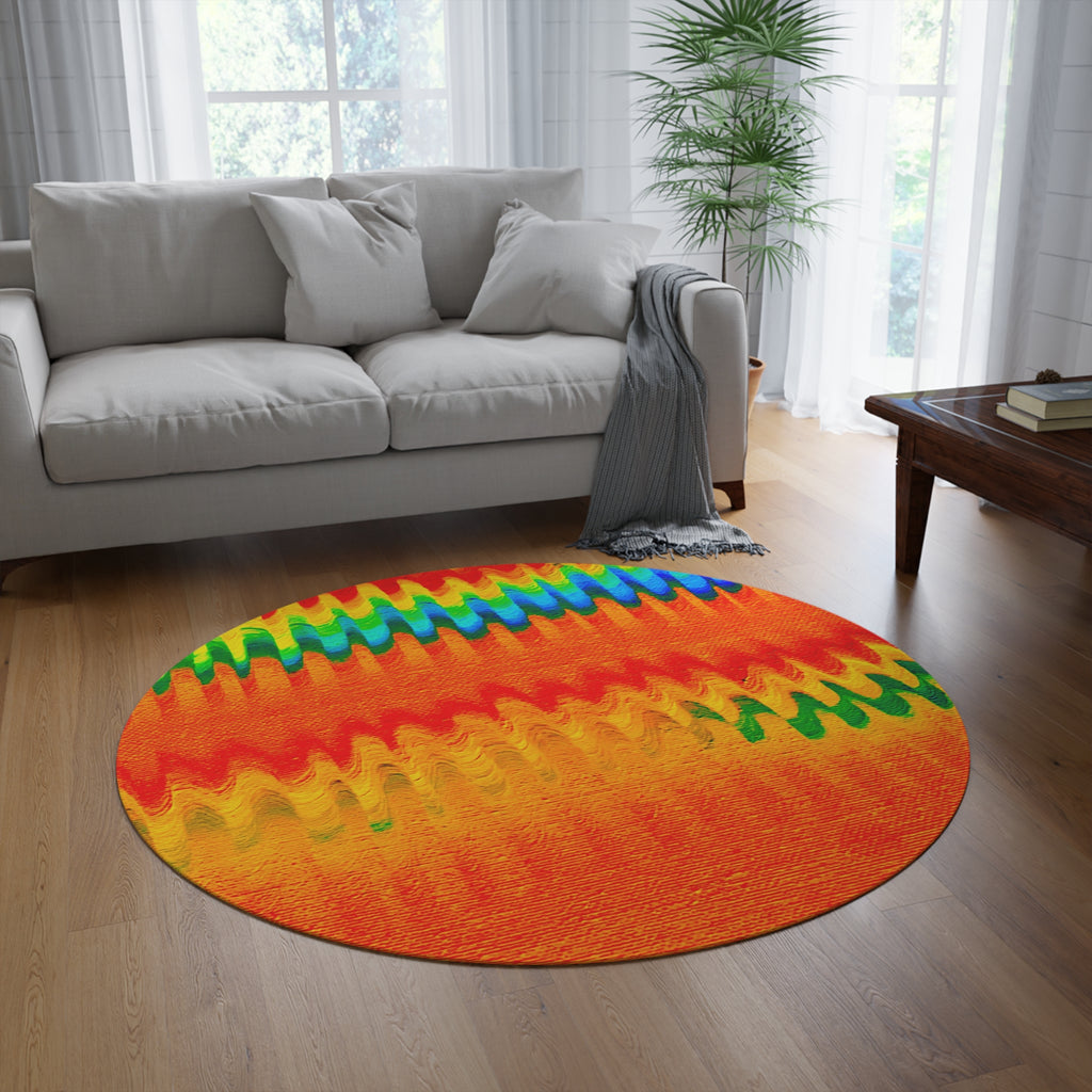 Chromatic Flow Round Rug — Fluid Energy Art Abstraction