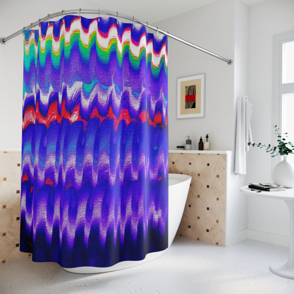 Abstract Ripple Shower Curtain — Vibrant Blue Wave Pattern