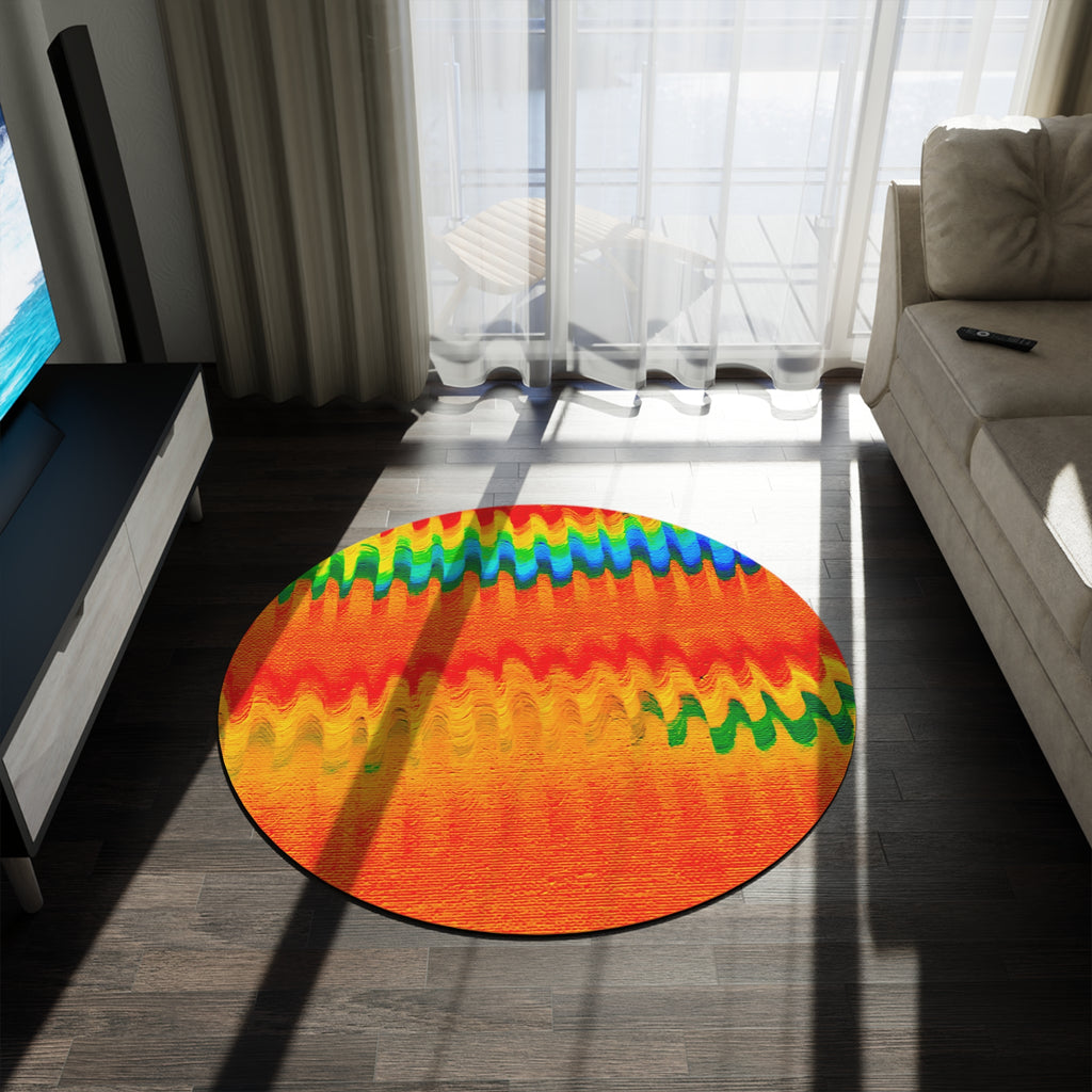Chromatic Flow Round Rug — Fluid Energy Art Abstraction