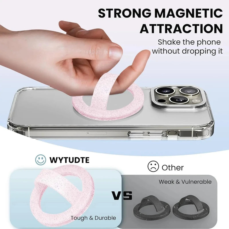 Magnetic Silicone Ring Grip Phone Holder, Loop Grip Phone Holder,Magnetic Phone Loop,Magsafe Phone Grip,Compatible with Magsafe for Iphone 16/15/14/13/12 Series (Pink Sparkle)
