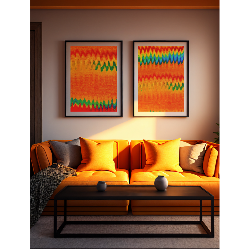 Abstract Sunset Wave Canvas Wrap — Vibrant Orange & Rainbow Wall Art (1.6")