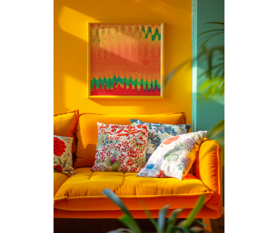 Abstract Sunset Wave Canvas Wrap — Vibrant Orange & Rainbow Wall Art (1.6")