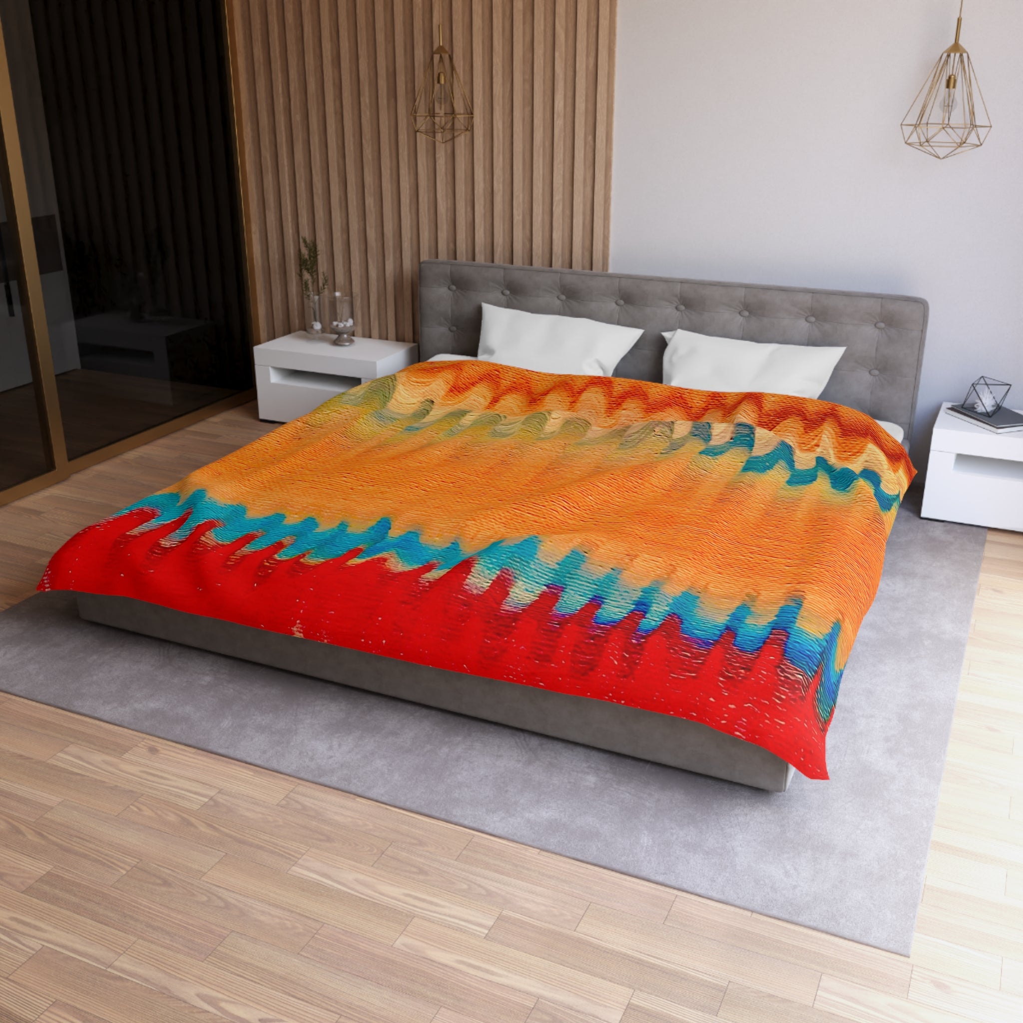 Abstract Sunset Wave Canvas Wrap — Vibrant Orange & Rainbow Wall Art (1.6")