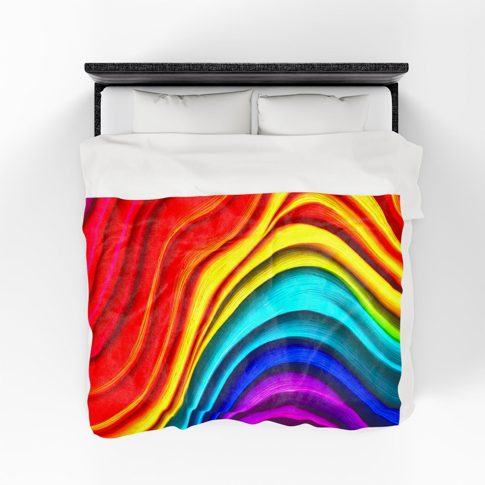 Fluid Art Plush Blanket – Chromatic Wave Design, Modern Home Decor