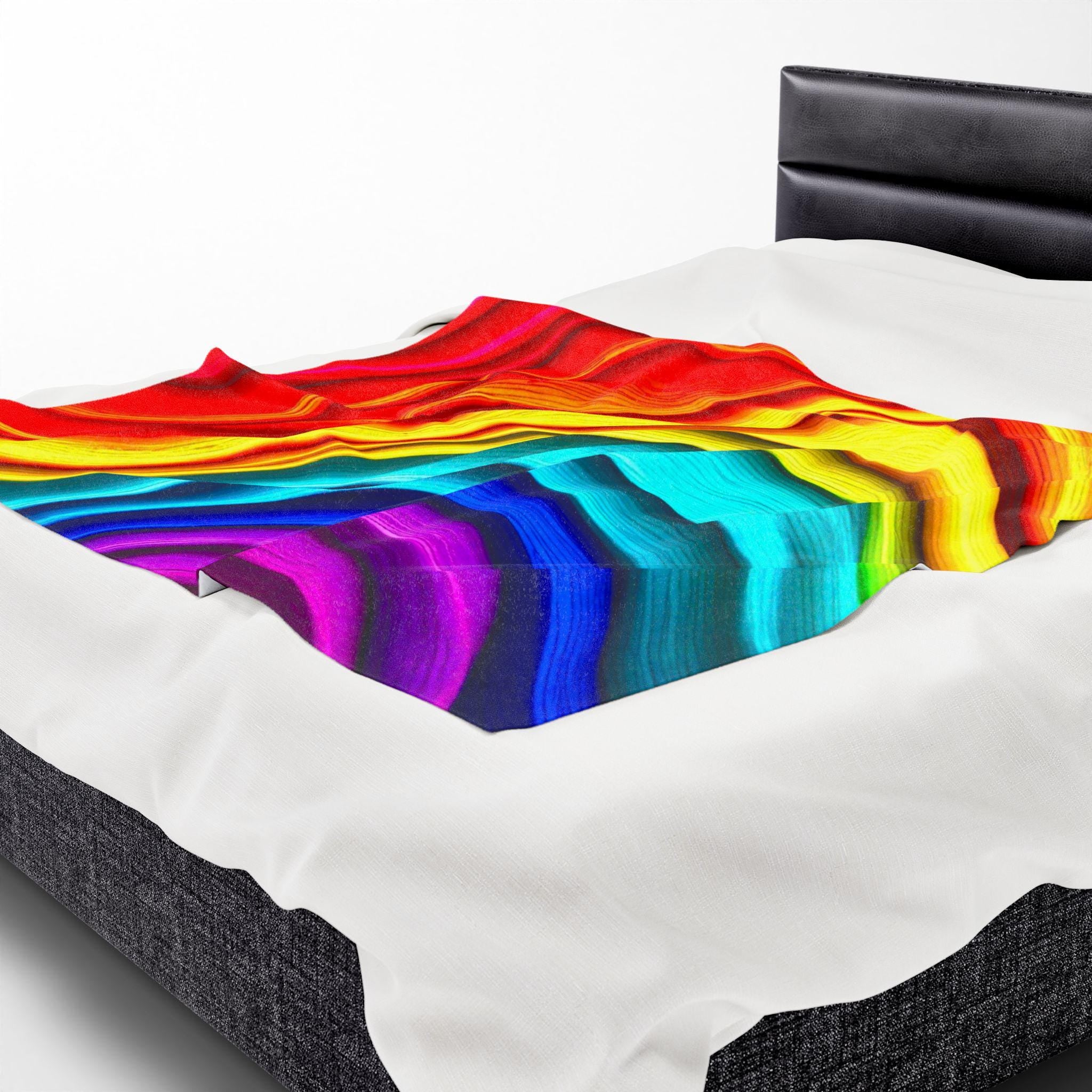 Fluid Art Plush Blanket – Chromatic Wave Design, Modern Home Decor