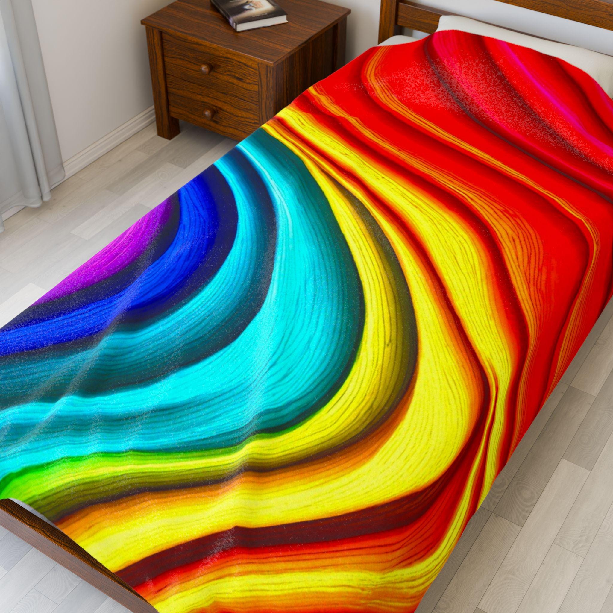 Fluid Art Plush Blanket – Chromatic Wave Design, Modern Home Decor