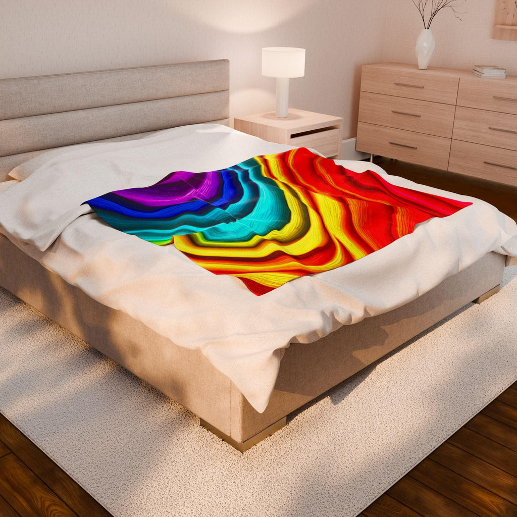 Fluid Art Plush Blanket – Chromatic Wave Design, Modern Home Decor