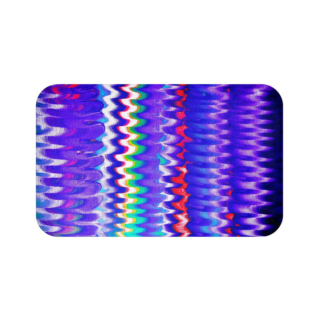 Vibrant Wave Pattern Bath Mat — Purple Rainbow Abstract Bathroom Rug