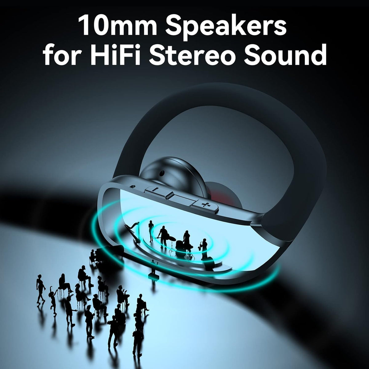 Ear Buds Wireless Earbuds Bluetooth Headphones with 80H Playtime LED Display Case, Over-Ear Hook with Mic, Stereo Sound, Easy Button Controls, Sports Earphones for Running Workout Gym Black