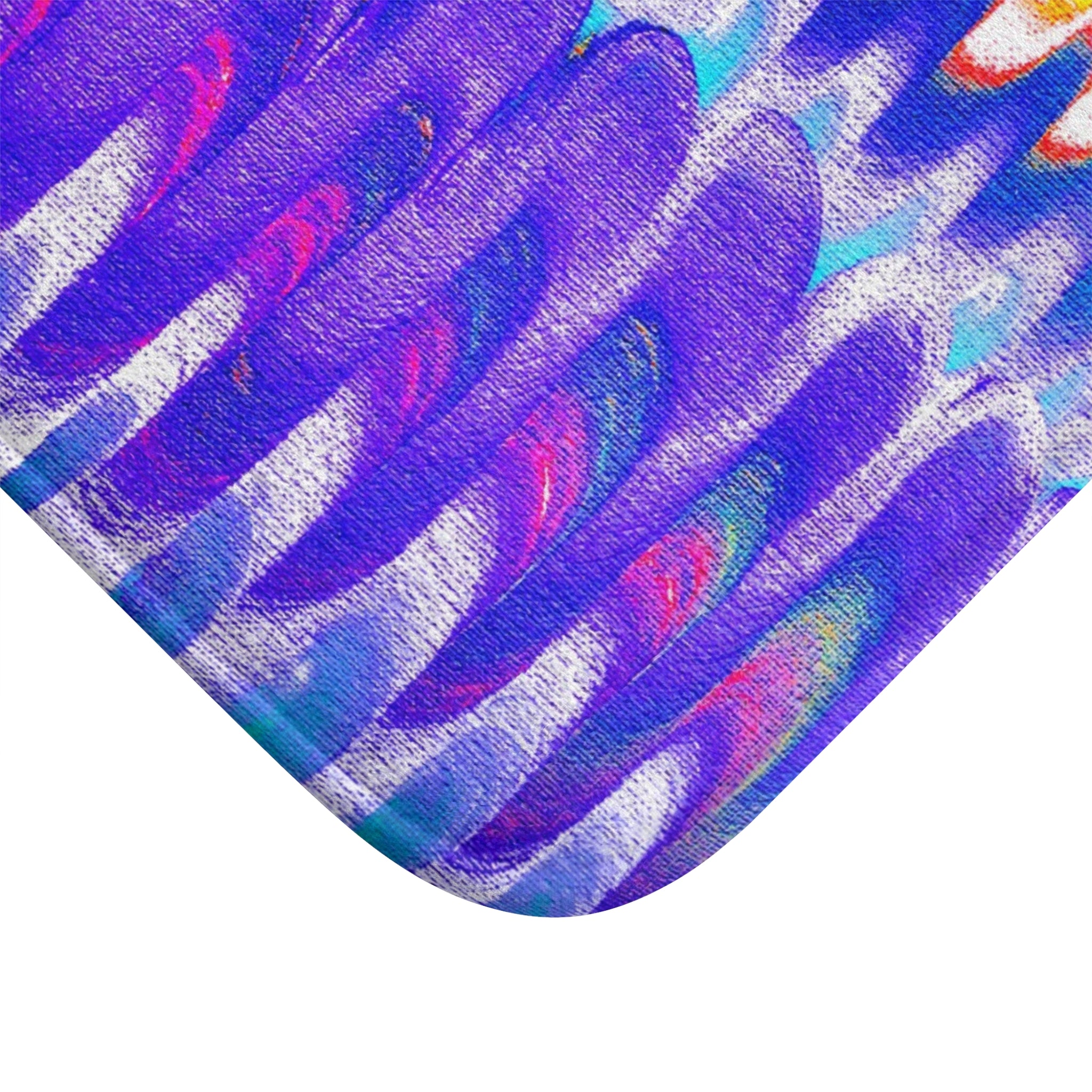 Vibrant Wave Pattern Bath Mat — Purple Rainbow Abstract Bathroom Rug