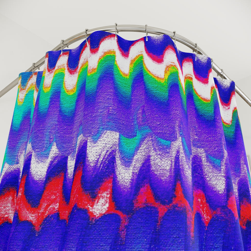 Abstract Ripple Shower Curtain — Vibrant Blue Wave Pattern