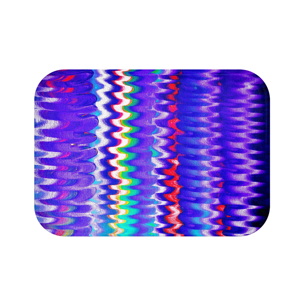 Vibrant Wave Pattern Bath Mat — Purple Rainbow Abstract Bathroom Rug