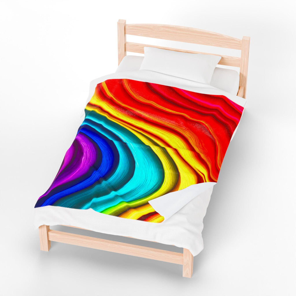 Fluid Art Plush Blanket – Chromatic Wave Design, Modern Home Decor