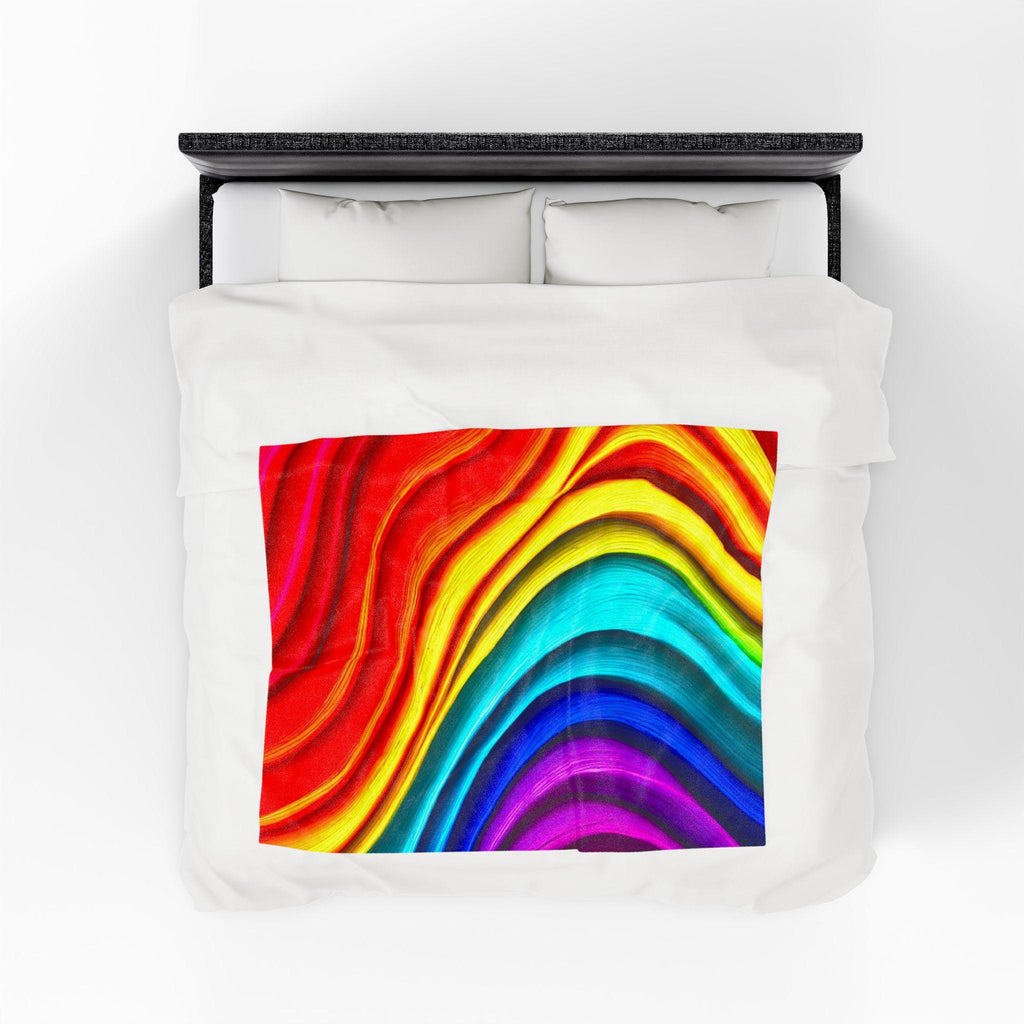 Fluid Art Plush Blanket – Chromatic Wave Design, Modern Home Decor