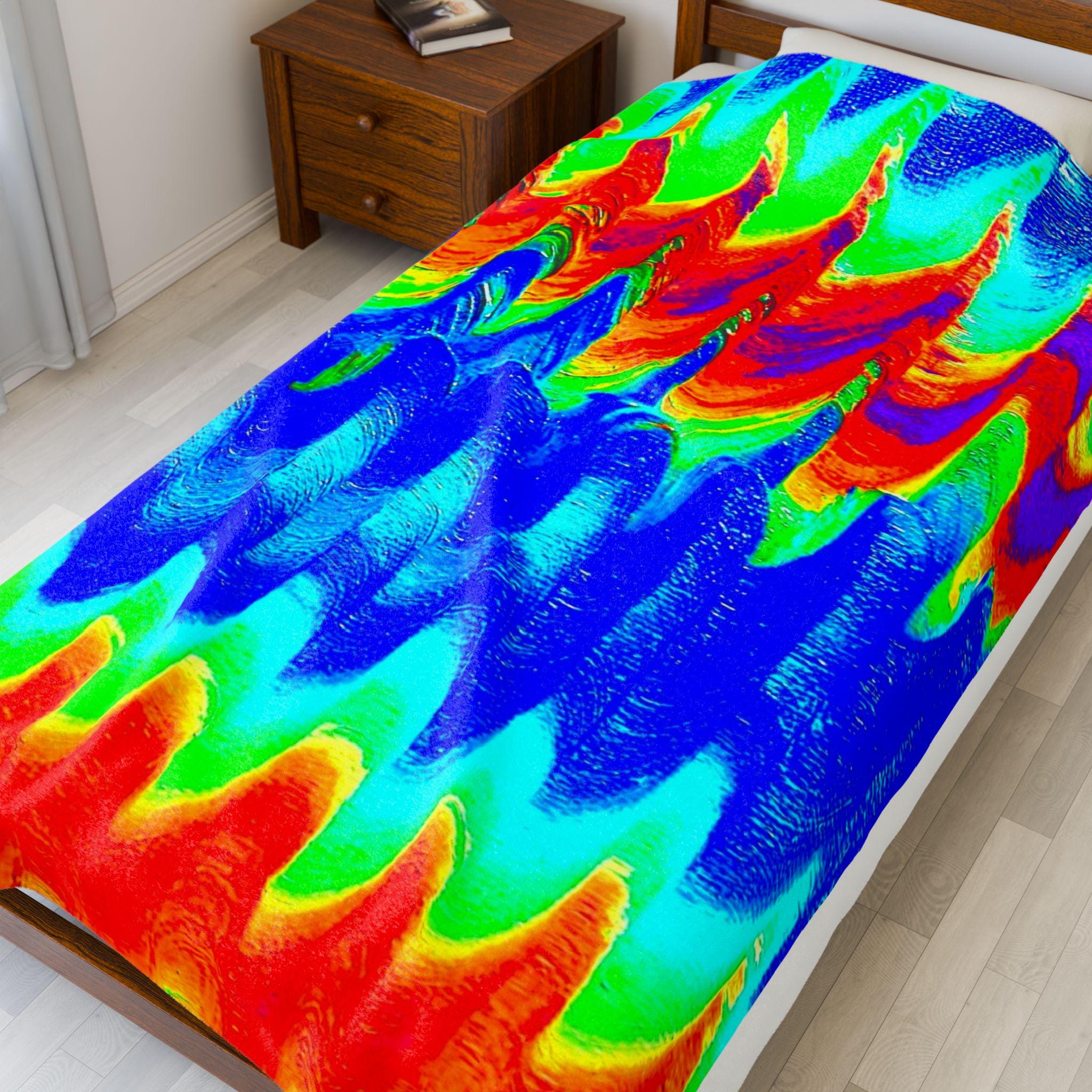 Chromatic Flow Velveteen Plush Blanket – Wrap Yourself in Energy & Color 😉